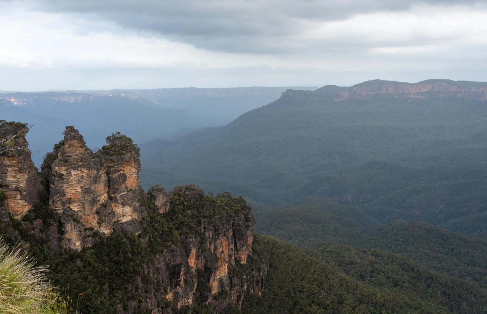 The Three Sisters rock formation above the Blue Mountains valley in New South Wales.